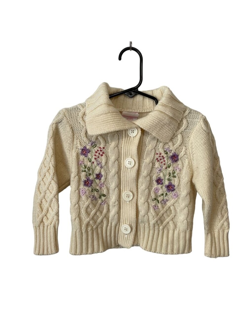 Nanette Baby Girl Cable Knit Cardigan 18M Floral Embroider Button